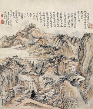 Montaña Shitao en otoño chino antiguo Pinturas al óleo